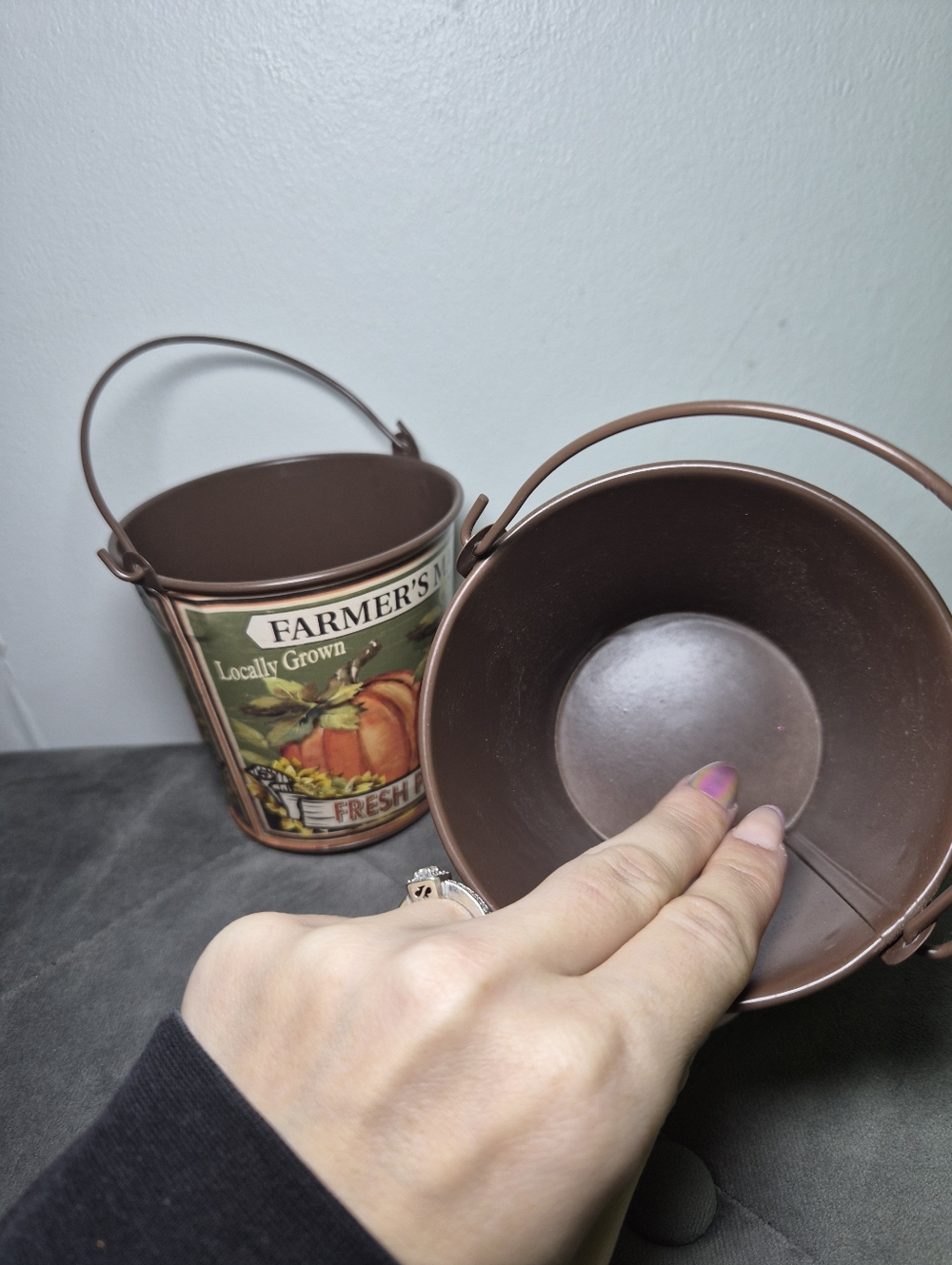 Farmers Market Decorative Metal Buckets - Brown Pumpkin & Cow Set Farmhouse - Picture 5 of 7